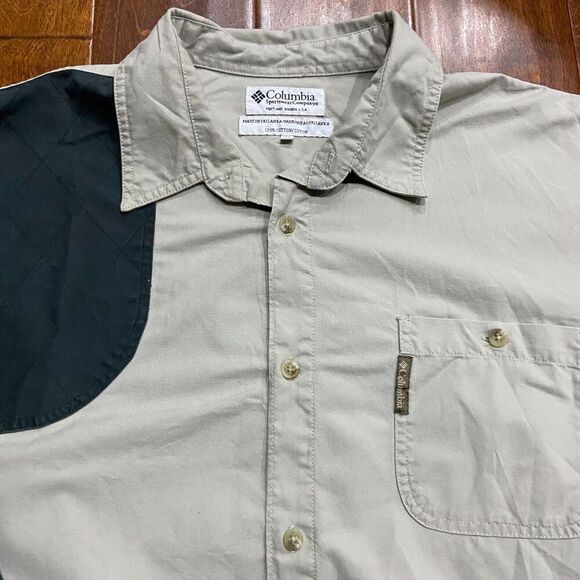 Columbia Sportswear Vintage Hunting Tan Green Button Front Shirt Mens Size XXL - Picture 2 of 8